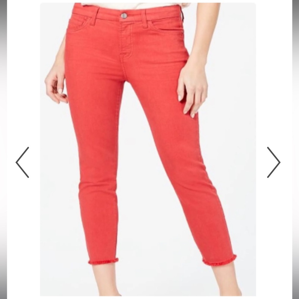 Jen 7 by 7 For All Mankind Cropped Skinny Frayed Hem Coral Jeans